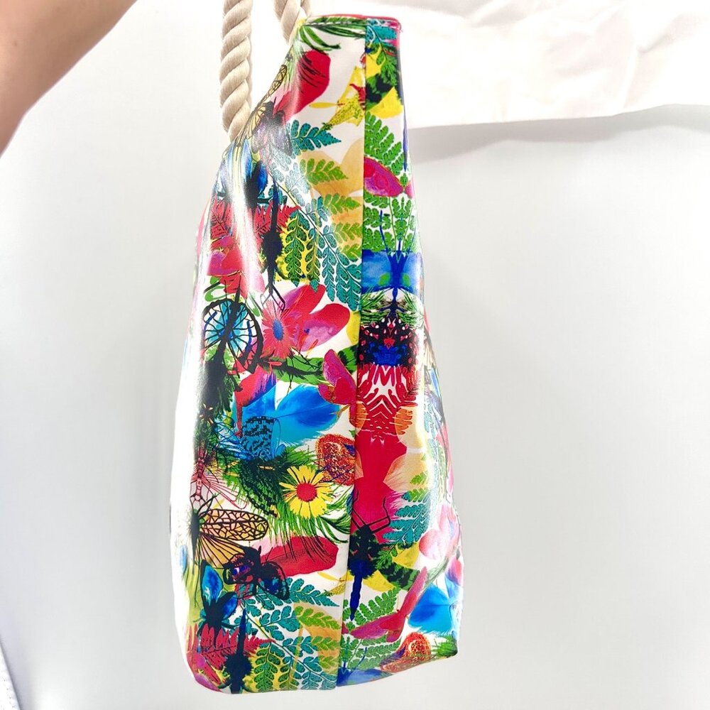 CHRISTIAN LACROIX REVERSIBLE PINK FLORAL DRAGONFLY TOTE W/ DUST BAG - Picture 7 of 11